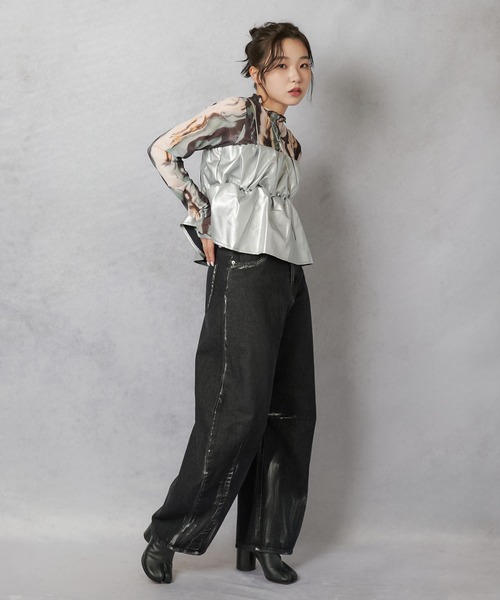 Lull（ルル）の「【Lull / ルル】合皮ギャザーデザインキャミソール（タンクトップ・レディース・ブラック/シルバー・ONESIZE）」の10枚目の写真