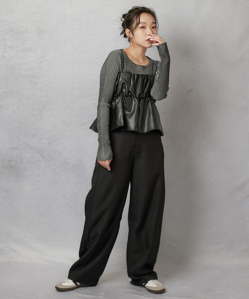 Lull（ルル）の「【Lull / ルル】合皮ギャザーデザインキャミソール（タンクトップ・レディース・ブラック/シルバー・ONESIZE）」の11枚目の写真