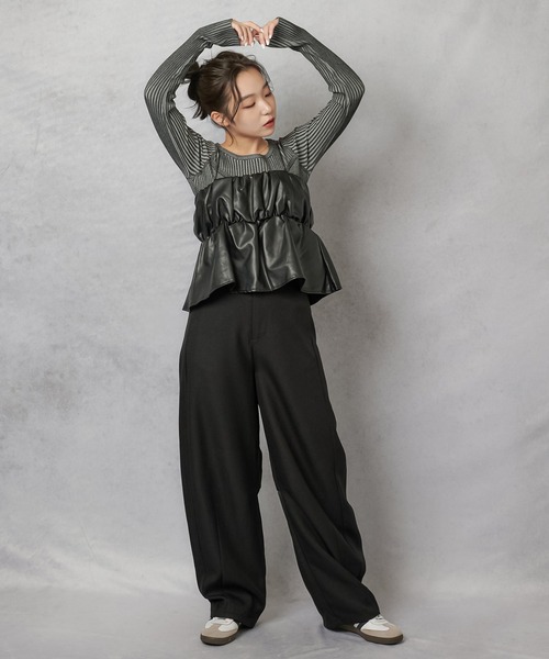 Lull（ルル）の「【Lull / ルル】合皮ギャザーデザインキャミソール（タンクトップ・レディース・ブラック/シルバー・ONESIZE）」の12枚目の写真