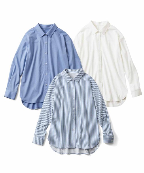 Live in comfort（リブインコンフォート）の「リブ　イン　コンフォート　着心地らくちんな　伸びるシャツ（シャツ/ブラウス・レディース・ブルー系その他/オフホワイト/ブルー・LL/L/M/3L/S/4L）」の14枚目の写真