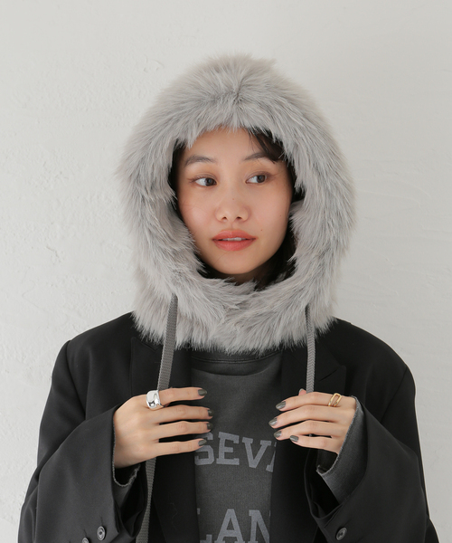 KIJIMA TAKAYUKI LONG FAUX FUR HOOD W-242048：帽子