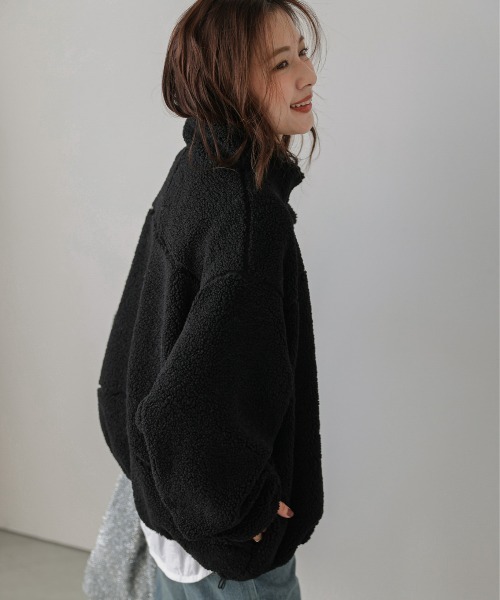 La-gemme（ラジェム）の「スタンドネック ボアジャケット（ダウンジャケット/コート・レディース・ブラック/ベージュ/モカ/チャコール・フリー）」の6枚目の写真