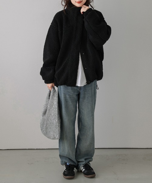 La-gemme（ラジェム）の「スタンドネック ボアジャケット（ダウンジャケット/コート・レディース・ブラック/ベージュ/モカ/チャコール・フリー）」の8枚目の写真