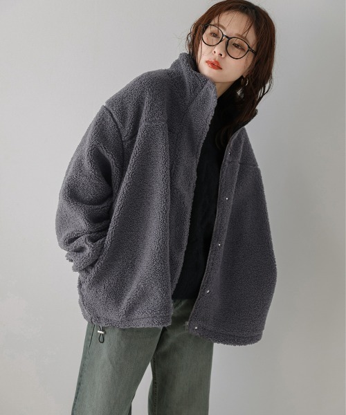 La-gemme（ラジェム）の「スタンドネック ボアジャケット（ダウンジャケット/コート・レディース・ブラック/ベージュ/モカ/チャコール・フリー）」の9枚目の写真