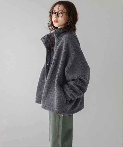 La-gemme（ラジェム）の「スタンドネック ボアジャケット（ダウンジャケット/コート・レディース・ブラック/ベージュ/モカ/チャコール・フリー）」の10枚目の写真