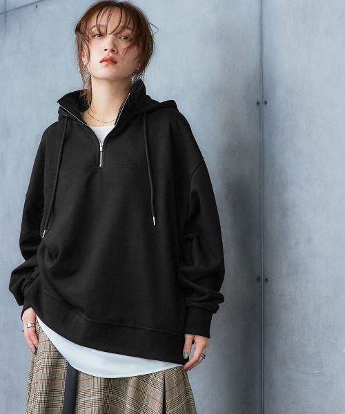 裏起毛】ゆったりサイズハーフジッププルオーバー ［Soiunique