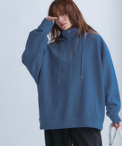 セール】【裏起毛】ゆったりサイズハーフジッププルオーバー