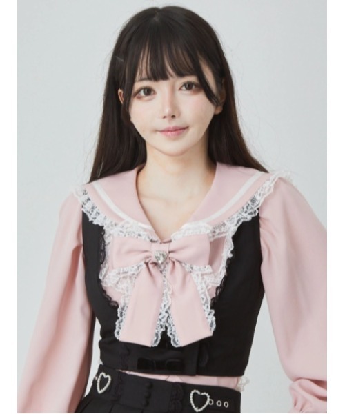 Ank Rouge(アンクルージュ)の「3つリボンベスト(シャツ/ブラウス・レディース・グレー/A/ブラック・M)」の2枚目の写真