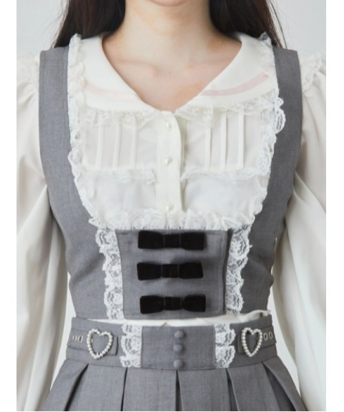 Ank Rouge(アンクルージュ)の「3つリボンベスト(シャツ/ブラウス・レディース・グレー/A/ブラック・M)」の7枚目の写真