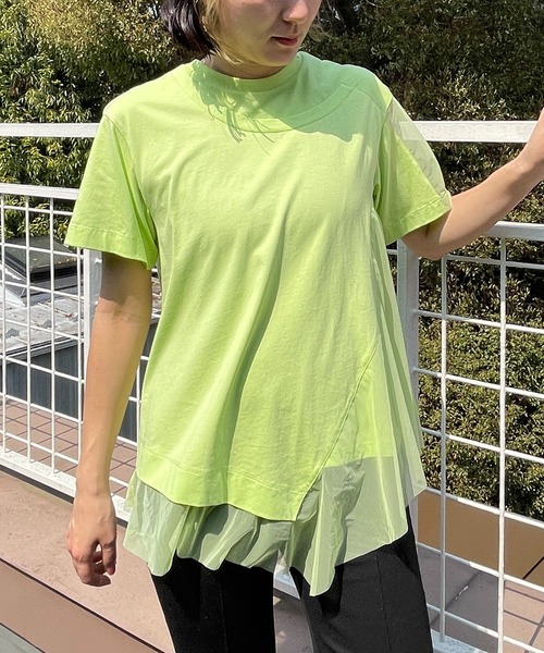 【新品・未使用】AULAAILA シアーアシンメトリーTシャツ セール】アシンメトリーシアーパーツTシャツ（Tシャツ