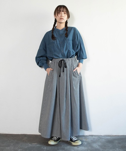 G1085 綿麻デニムのプルオンロングスカート（デニムスカート）｜URCH