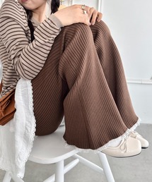 裾レースリブパンツ