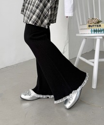 裾レースリブパンツ