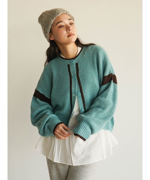 FIKA.(フィーカ)の「Mix knit cardigan(カーディガン/ボレロ・レディース・ライトブルー/グリーン・MEDIUM)」の2枚目の写真