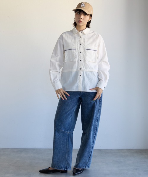 SOTT(ソット)の「2way Utility Shirt 2wayユーティリティシャツ(シャツ/ブラウス・レディース・オフホワイト/グリーン・FREE)」の2枚目の写真