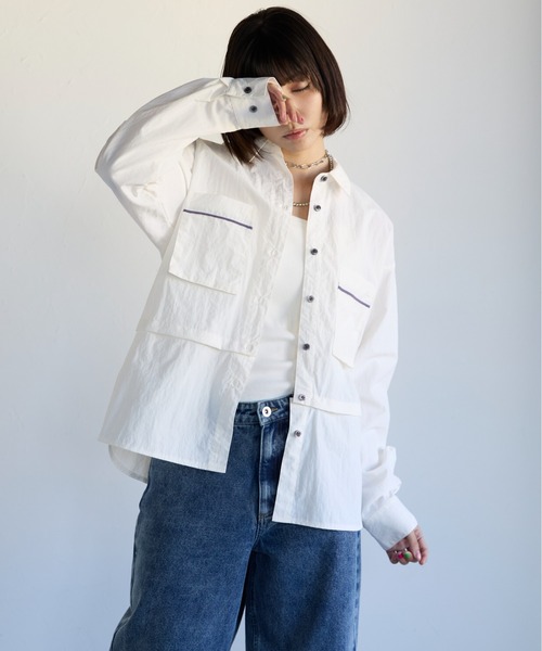 SOTT(ソット)の「2way Utility Shirt 2wayユーティリティシャツ(シャツ/ブラウス・レディース・オフホワイト/グリーン・FREE)」の3枚目の写真