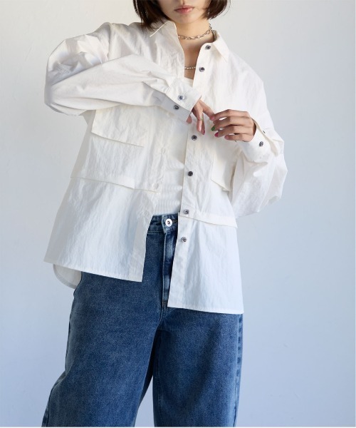 SOTT(ソット)の「2way Utility Shirt 2wayユーティリティシャツ(シャツ/ブラウス・レディース・オフホワイト/グリーン・FREE)」の17枚目の写真