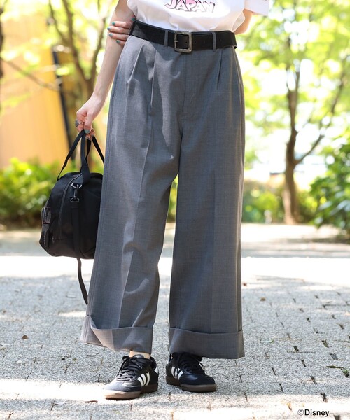 BEAMS BOY（ビームスボーイ）の「ポリエステル ウール トロピカル ワイド パンツ（スラックス・レディース・グレー/ネイビー・1/0）」の5枚目の写真