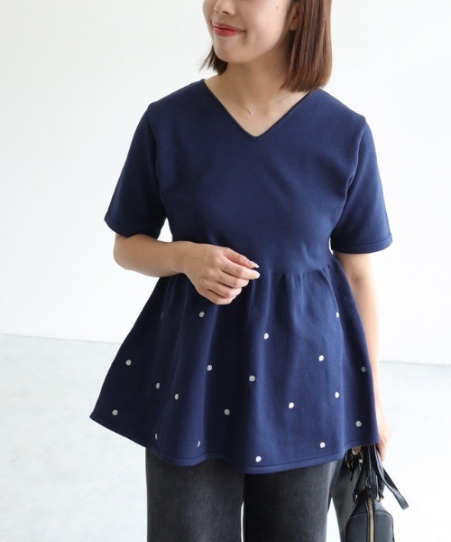 girlish♡St.cecilia ペプラムニット、ネイビー Olu. ニット セーター ペプラムニットビスチェ レディース