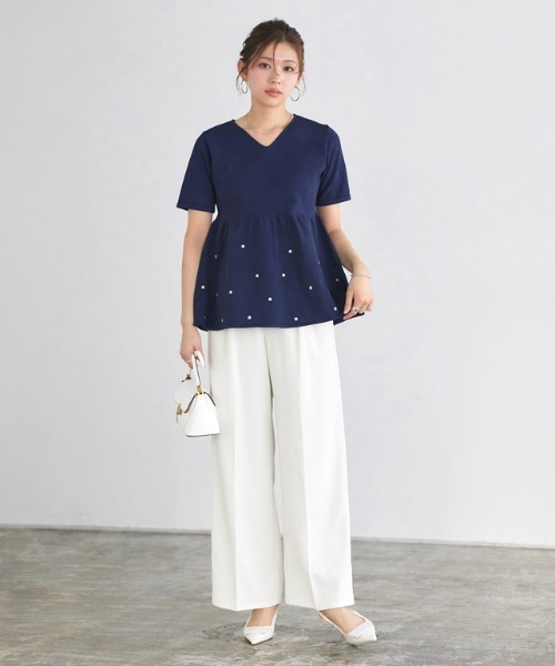 Pierrot（ピエロ）の「ドットラメ刺繍ペプラムニット（ニット