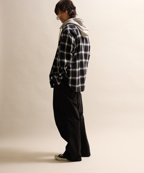 COTTON TWILL OMBRE CHECK HOODIE SHIRT / コットンツイル オン