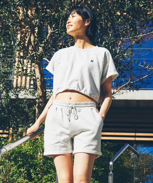 tシャツ 「Hurley/ハーレー」レディーススウェットショートトップス　ヨガ　フィッットネス　TERRY ICON DRAW CORD TOPS レ Hurley tシャツ 「Hurley/ハーレー」レディーススウェット