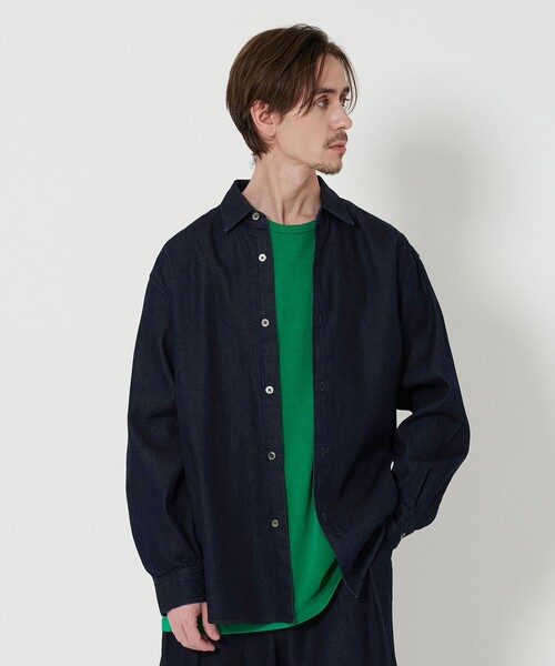 美品　23SS　ユナイテッドアローズ　テントシルエット　シャツ　サックスブルー 7.5オンス サテン デニム レギュラー グランデ シャツ（シャツ