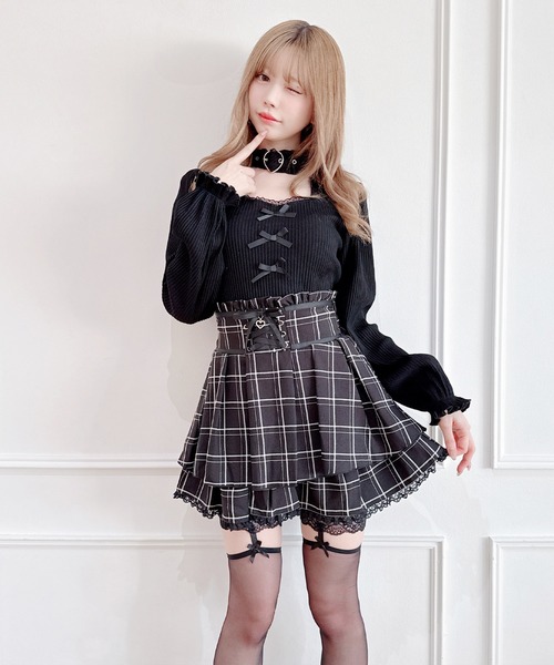 MA*RS（アメーバーマーズ）の「フロントスピンドルスカパン（スカート・レディース・ブラック×ホワイト/ブラック/グレー/ピンク/ブラック×ブラック/チャコールグレー・FREE）」の2枚目の写真