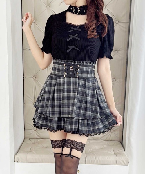 MA*RS（アメーバーマーズ）の「フロントスピンドルスカパン（スカート・レディース・ブラック×ホワイト/ブラック/グレー/ピンク/ブラック×ブラック/チャコールグレー・FREE）」の3枚目の写真