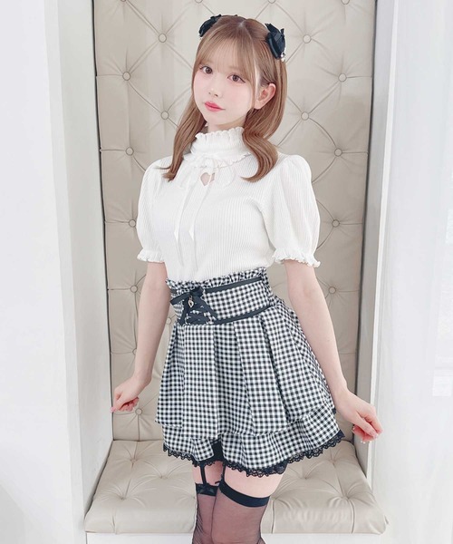 MA*RS（アメーバーマーズ）の「フロントスピンドルスカパン（スカート・レディース・ブラック×ホワイト/ブラック/グレー/ピンク/ブラック×ブラック/チャコールグレー・FREE）」の5枚目の写真