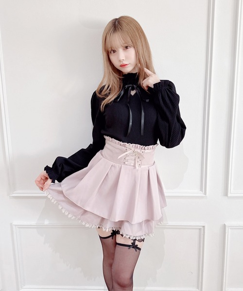 MA*RS（アメーバーマーズ）の「フロントスピンドルスカパン（スカート・レディース・ブラック×ホワイト/ブラック/グレー/ピンク/ブラック×ブラック/チャコールグレー・FREE）」の6枚目の写真