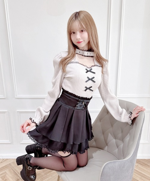 MA*RS（アメーバーマーズ）の「フロントスピンドルスカパン（スカート・レディース・ブラック×ホワイト/ブラック/グレー/ピンク/ブラック×ブラック/チャコールグレー・FREE）」の13枚目の写真