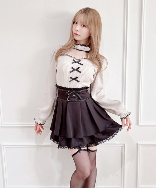 MA*RS（アメーバーマーズ）の「フロントスピンドルスカパン（スカート・レディース・ブラック×ホワイト/ブラック/グレー/ピンク/ブラック×ブラック/チャコールグレー・FREE）」の14枚目の写真