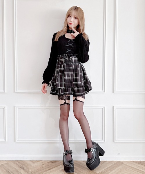 MA*RS（アメーバーマーズ）の「フロントスピンドルスカパン（スカート・レディース・ブラック×ホワイト/ブラック/グレー/ピンク/ブラック×ブラック/チャコールグレー・FREE）」の19枚目の写真