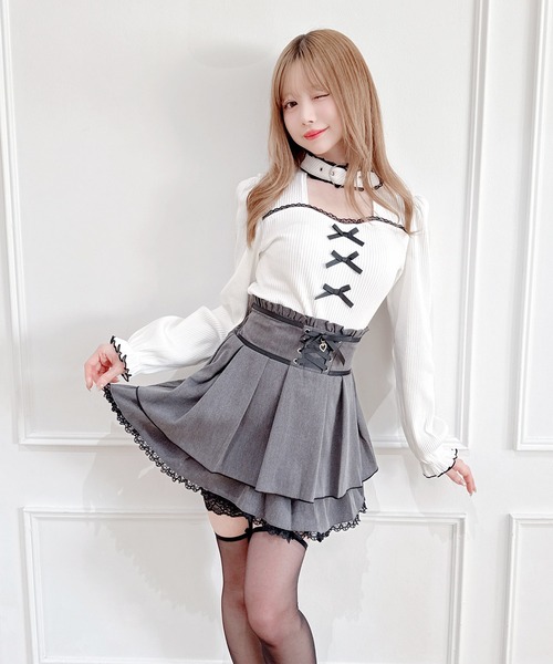 MA*RS（アメーバーマーズ）の「フロントスピンドルスカパン（スカート・レディース・ブラック×ホワイト/ブラック/グレー/ピンク/ブラック×ブラック/チャコールグレー・FREE）」の22枚目の写真