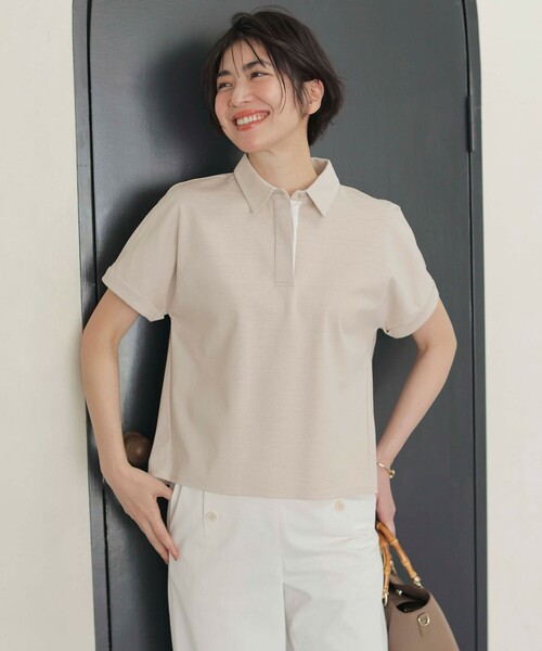 J.PRESS（ジェイプレス）の「【洗える】コットンリネンジャージー ポロ カットソー（Tシャツ/カットソー・レディース・ベージュ系/ホワイト系/ネイビー系・T13/T15）」の2枚目の写真