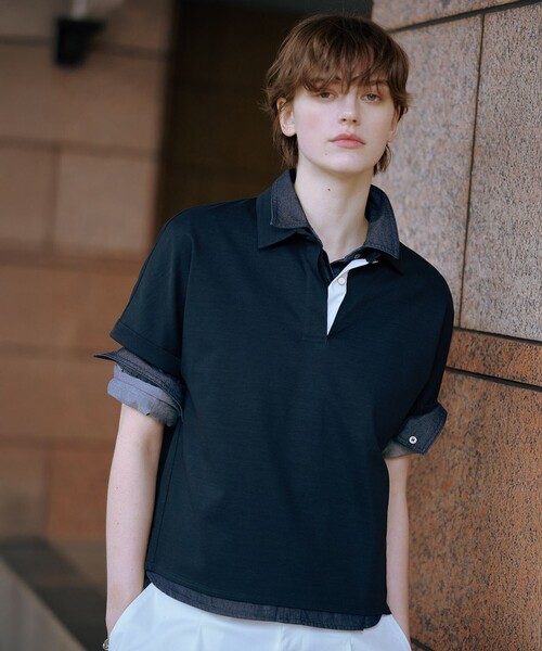 J.PRESS（ジェイプレス）の「【洗える】コットンリネンジャージー ポロ カットソー（Tシャツ/カットソー・レディース・ベージュ系/ホワイト系/ネイビー系・T13/T15）」の3枚目の写真