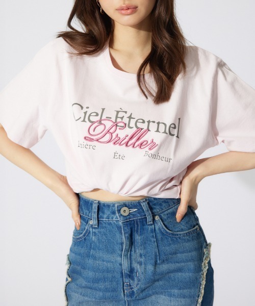 rienda（リエンダ）の「ビッグロゴティーシャツ 夏服 半袖（シャツ/ブラウス・レディース・ホワイト/ピンク/ライトブラック・FREE）」の3枚目の写真