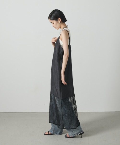 Acka. レースロングワンピース セール】2WAY シアー トップス付き 花柄 レース ロング