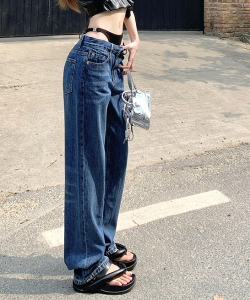 【美品✨ビブパンツ✨レディース L】ESTIVO ナイロン デニム パンツ SOMETHING】 SUMMER COOL 涼しいセミワイドデニムパンツ【涼