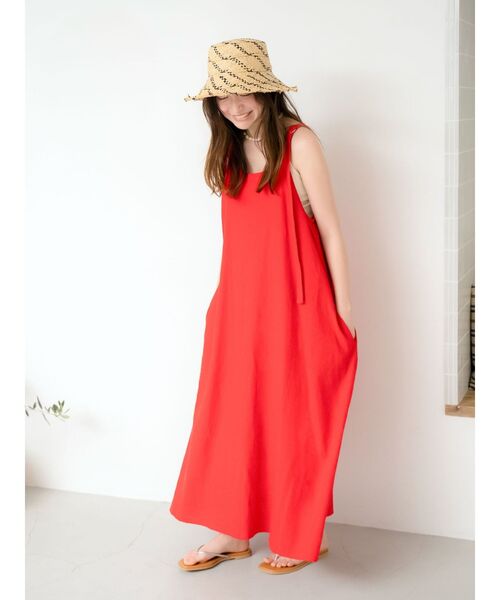 Ungrid（アングリッド）の「リネン混ショルダーデザインキャミワンピース（ワンピース・レディース・ブラック/その他1/アイボリー/レッド・FREE）」の8枚目の写真