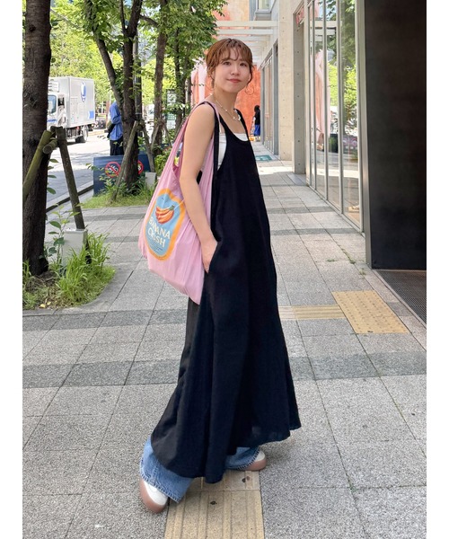 セール】リネン混ショルダーデザインキャミワンピース