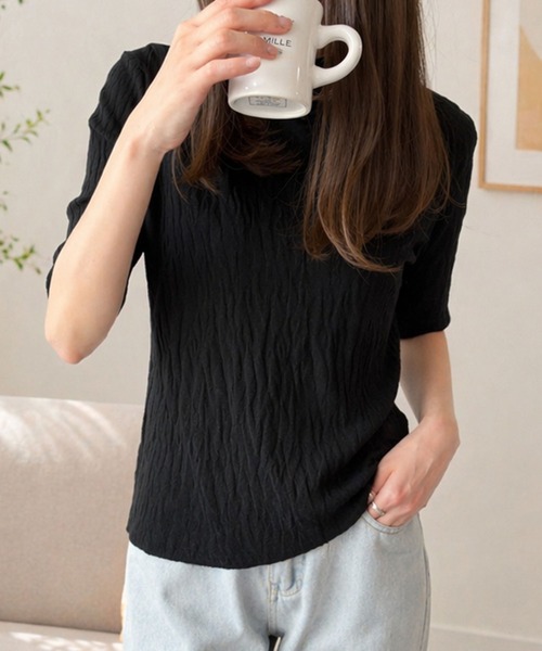 Amulet（アミュレット）の「人気アイテム◎体のラインを拾わないトップス♪ハイネックニットソー（Tシャツ/カットソー・レディース・レッド/ネイビー/ブラウン/グリーン/キャメル/ブラック/アイボリー/カーキ/グレー/ピンク/ホワイト/パープル・L/XL/M）」の3枚目の写真