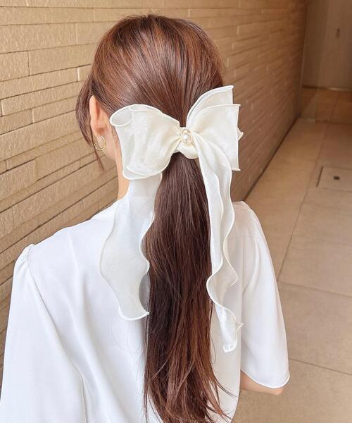 INGNI（イング）の「ラメ入りメローリボンシュシュ（その他ヘアアクセサリー・レディース・ピンク系8/ブラック/オフホワイト・ONE SIZE）」の6枚目の写真