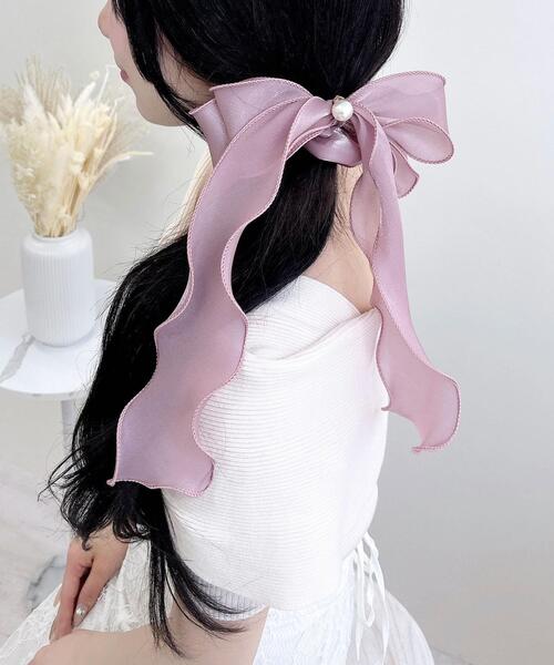 INGNI（イング）の「ラメ入りメローリボンシュシュ（その他ヘアアクセサリー・レディース・ピンク系8/ブラック/オフホワイト・ONE SIZE）」の4枚目の写真