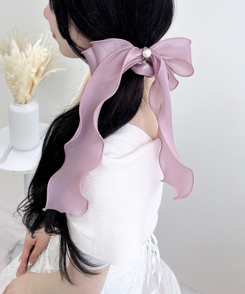 INGNI（イング）の「ラメ入りメローリボンシュシュ（その他ヘアアクセサリー・レディース・ピンク系8/ブラック/オフホワイト・ONE SIZE）」の3枚目の写真