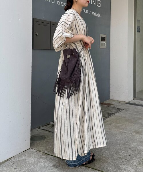 CIAOPANIC TYPY（チャオパニックティピー）の「【India】綿麻ウエストタックドルマンワンピース（ワンピース・レディース・アイボリー/カーキ/ブラウン/ブラック・ONE SIZE）」の8枚目の写真