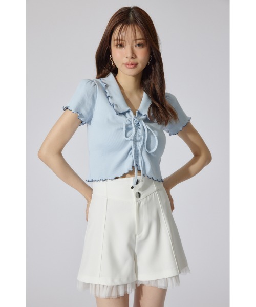 rienda（リエンダ）の「チュールレイヤードジャストウエストスコートショートパンツ 春服（その他パンツ・レディース・ライトグレー/ホワイト/ブラック・MEDIUM/SMALL/X-SMALL）」の4枚目の写真