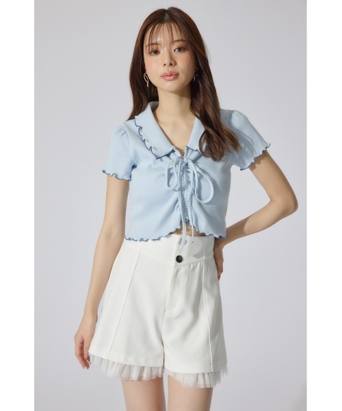 rienda（リエンダ）の「チュールレイヤードジャストウエストスコートショートパンツ 春服（その他パンツ・レディース・ライトグレー/ホワイト/ブラック・MEDIUM/SMALL/X-SMALL）」の5枚目の写真