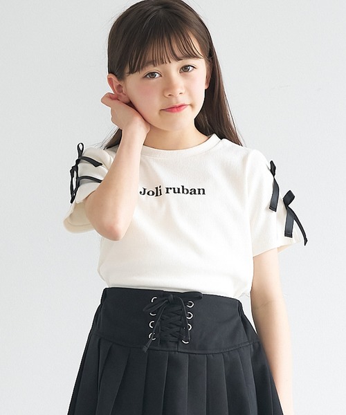 セール】＼大人気!!再入荷／ キッズ リブ袖リボン半袖Tシャツ（Tシャツ